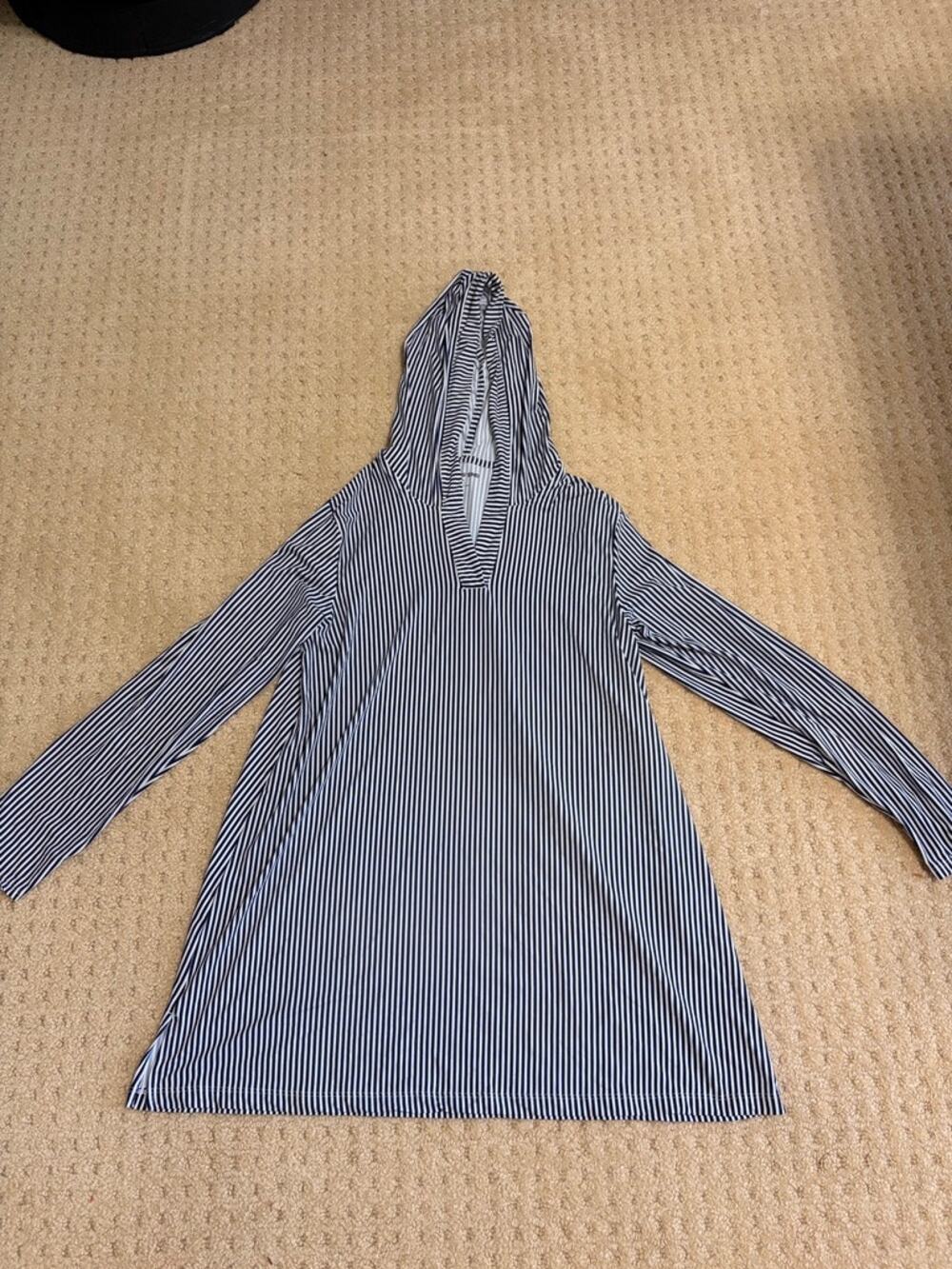 Lands' End UPF 50+ Striped Hooded Swim Cover Up M